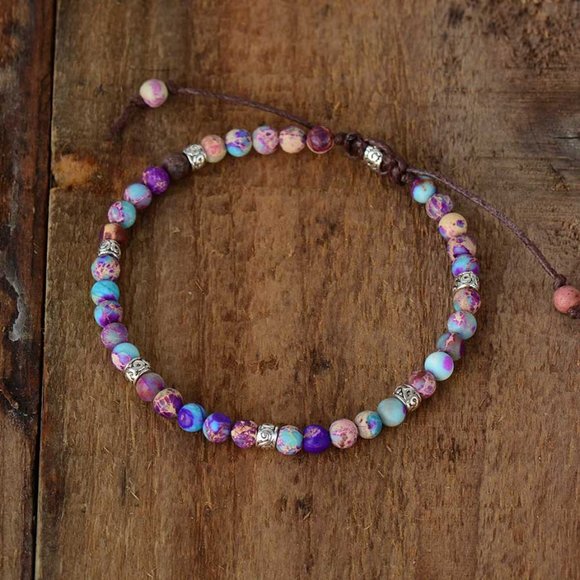 Ocean Regalite Natural Stone Handmade Healing 4mm Round Tibetan Bead Bracelet - Picture 7 of 8
